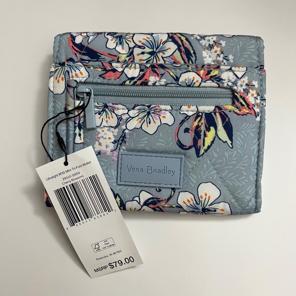 NWT Vera Bradley Cherry Blossoms Ultralight RFID Mini Trifold Wallet - Picture 4 of 11